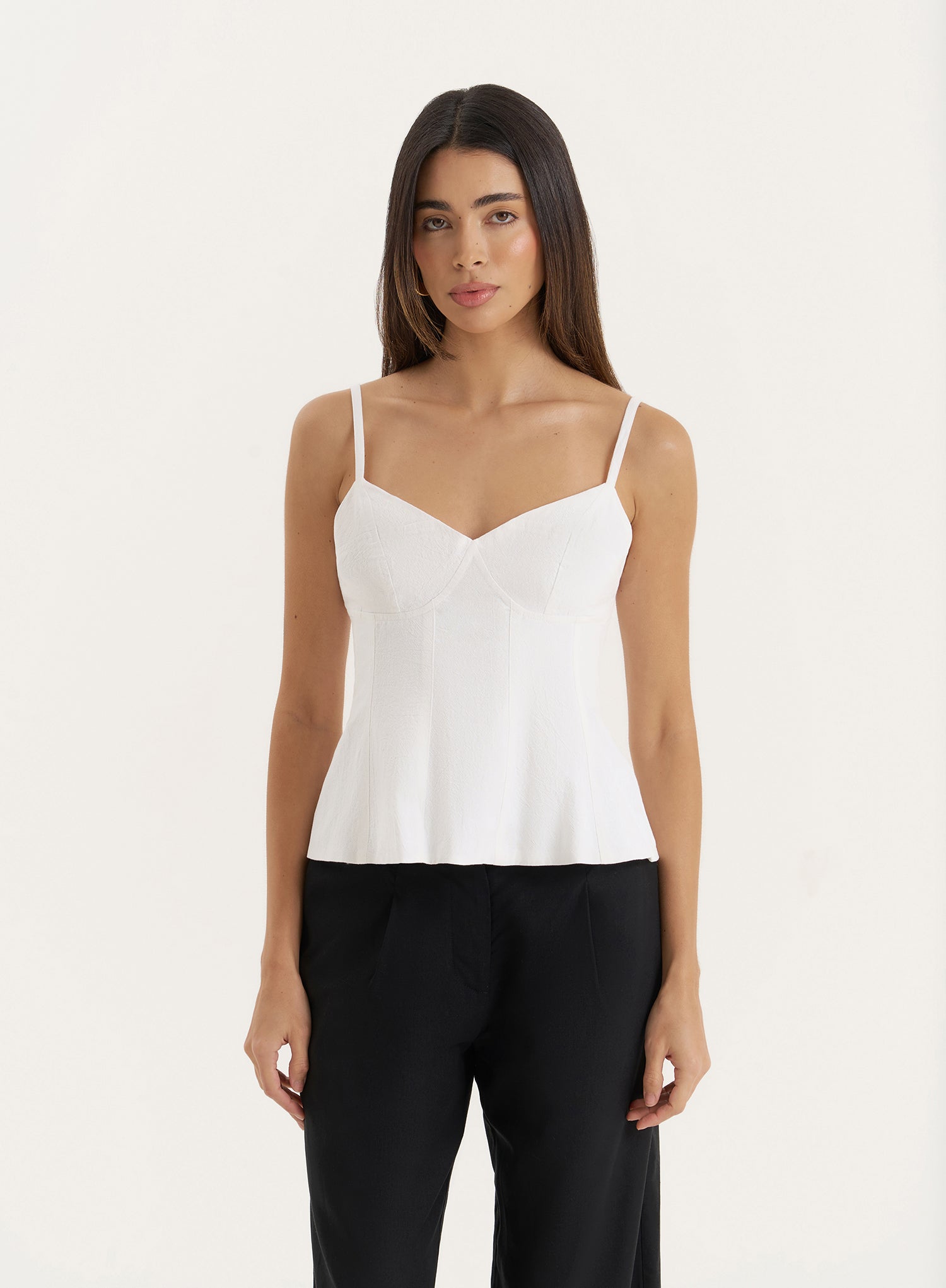 White Structured Cami Peplum Top